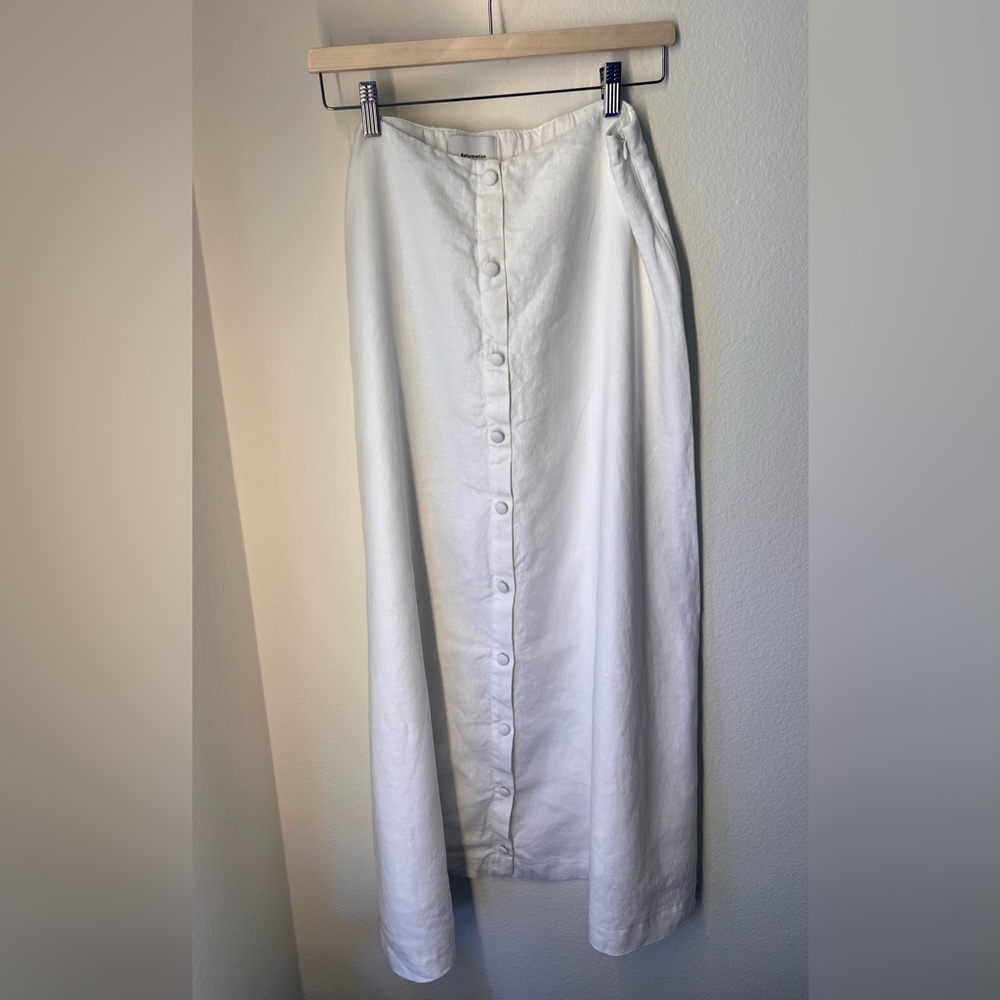 Reformation Andi Linen White Button-Front Maxi Skirt